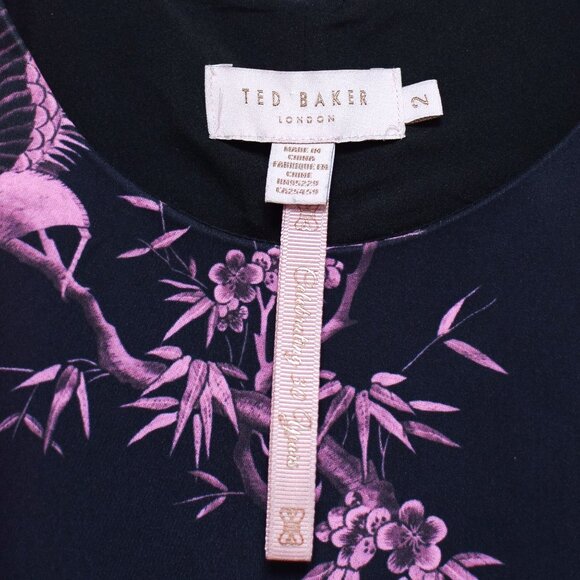 Ted Baker Black & Pink Floral The Orient Back Pleat Mini Dress Size 6 TALUULA - Picture 13 of 16